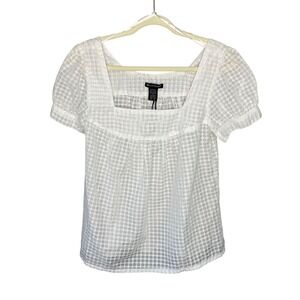 Alexandra Bartlett White Cotton Polka Dot Square Neck Puff Sleeve Blouse Size M
